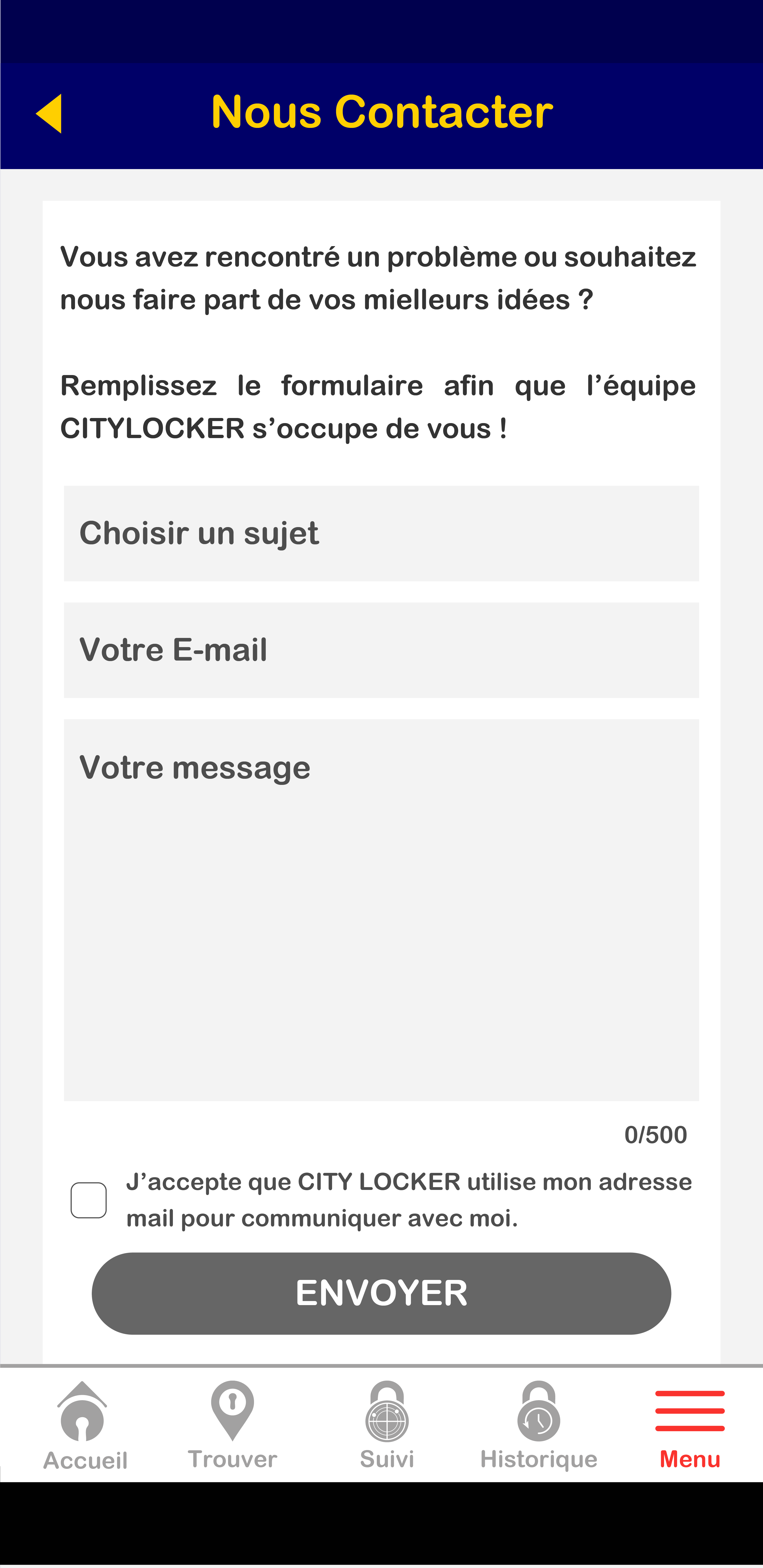 citylocker App screen